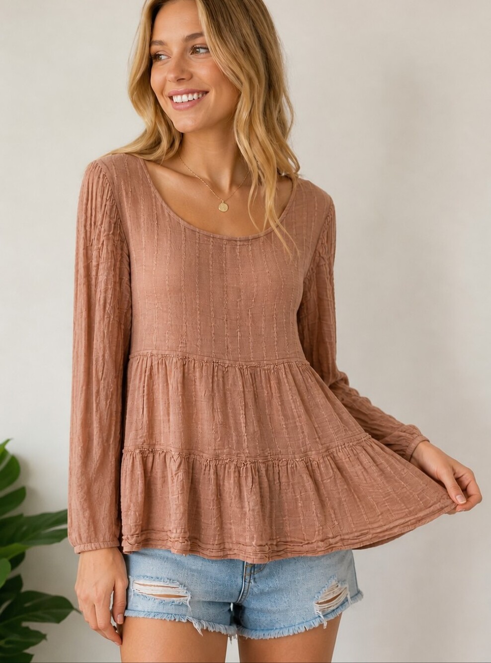 American Eagle Keyhole Open Back Babydoll Boho Tiered Blouse Top Shirt Orange M